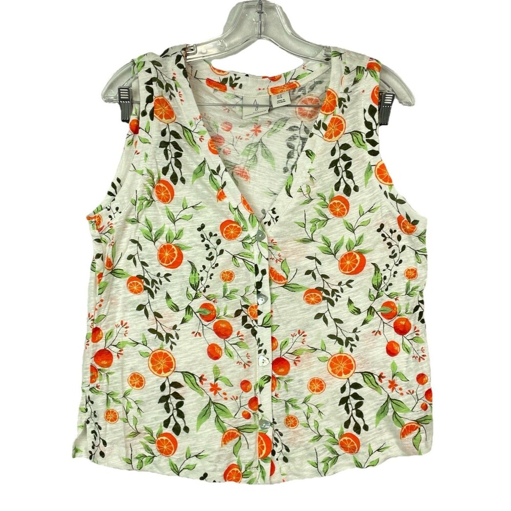 Joie Women M Sleeveless Blouse Linen Citrus Orange Print Button Front Coastal